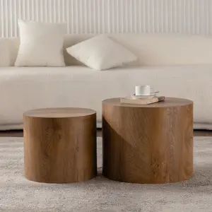 Nesting Coffee Table Set of 2 Round Wooden Coffee Tables Circle Modern Table for Small Space Living Room Bedroom Accent End Side Table
