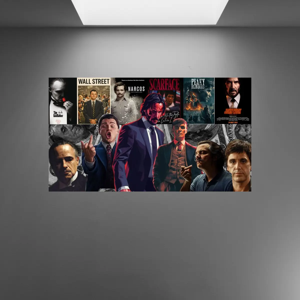 Crime Movie Legends Collage Poster, Mafia & Action Film Wall Art Print, John Wick, Scarface, The Godfather, Peaky Blinders Decor