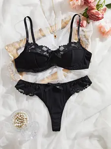 Women's Lace Trim Lingerie Set, Elegant and Sexy Comfort Stretch Fabric 2-Piece Underwear, Perfect for Intimate Occasions Underwear Sets