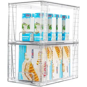2Pack Large Stackable Kitchen Pantry Storage Drawers, Clear Organizer Bins with Handles,  Drawer Organizers for Kitchen Pantry, Bathroom Undersink, Cabinet Organization and Storage