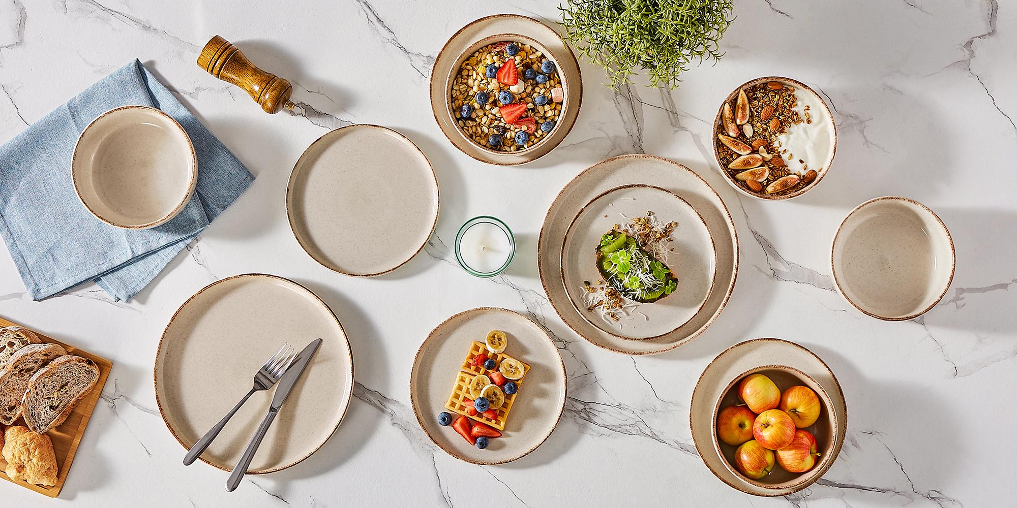 vancasso PLAYS 18/24-Piece Stoneware Dinnerware Set, Reactive Glaze Plates & Bowls Set for 6, Microwave & Dishwasher Safe
