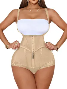 1pc Women'S Advanced Bodysuit - Super High Support, Tummy Control Compression Shapewear with Front Button Detail, Lace Trim, and Zipper & Fashionable Wea