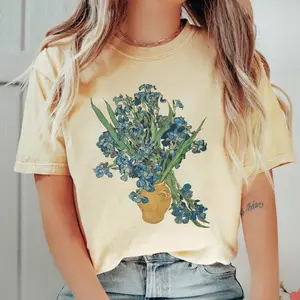Van Gogh Irises 100% Cotton Comfort Colors Unisex T-shirt, Floral Art Lover Graphic Tee, Gardener and Art Teacher Gift Shirt, Comfortable Casual Fit, TikTok Trending Artistic Summer Tee