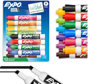 EXPO Dry Erase Markers, Low Odor Ink, Assorted Colors, Chisel Tip, 12 Count