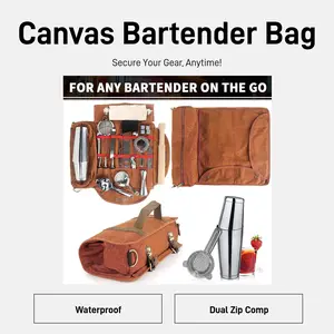 Bartender Canvas Storage Bag, Multifunctional Crossbody Bag, Graduation Gift for Bartenders to Store Cocktail Tools, Casual Solid Color Crossbody Bag with Double Zipper Compartments, Waterproof Storage Bag minimalist style Slim Bifold Wallet leather