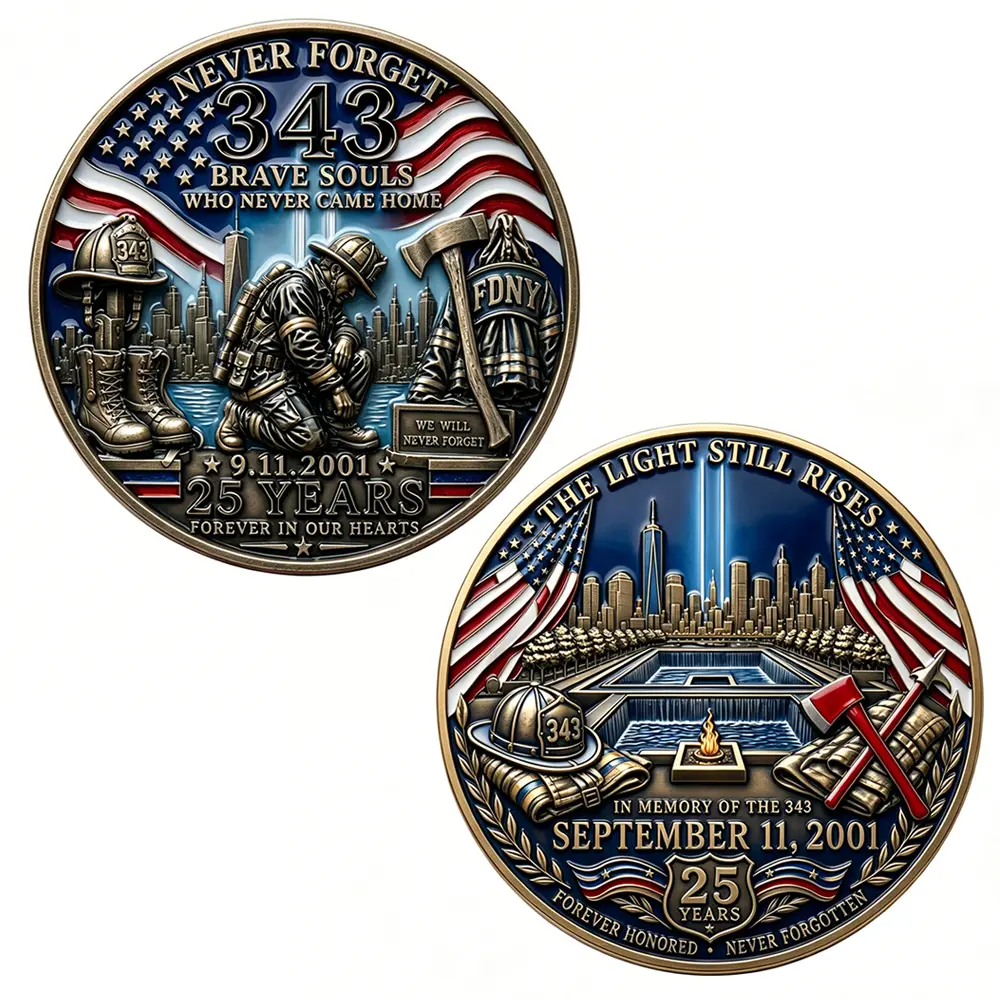 1pc 911 343 Brave Souls Commemorative Coin - September 11 Firefighter Memorial Challenge Coin, Patriotic Home Decor Collectible Gift for Firefighters & Memorial Day