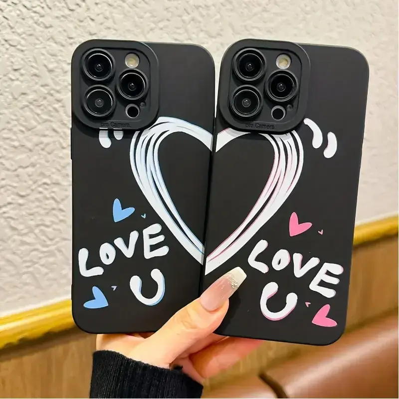 Couple Cellphone Casing 2-Piece Set - Red & Blue Heart Puzzle Frosted TPU Cover, Cute iPhone Series Accessory with Comfortable Grip, Aesthetic Protective Case for iPhone11 Pro, 12/13/14/15/16/17 Pro Max Plus, Two Piece Set