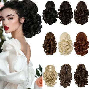 Dulchany Ponytail Extension 9" Short Claw Ponytail Extension Wavy Curly Jaw Clip in Pony tails Hair Extension Natural Synthetic Hairpiece for Women