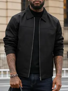 Men's spring and autumn casual jacket with zipper closure and lapel design, simple and light business style jacket, 100% polyester fiber, machine washable, easy to maintain fabric, suitable for daily outings, sports and leisure, and formal wear