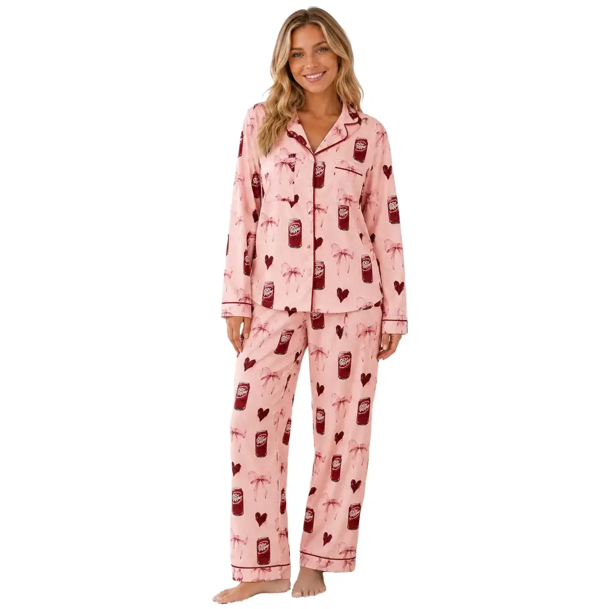 Blue Sardines Pajama Set, Fish Print Short Sleeve Sleepwear, Women's Loungewear