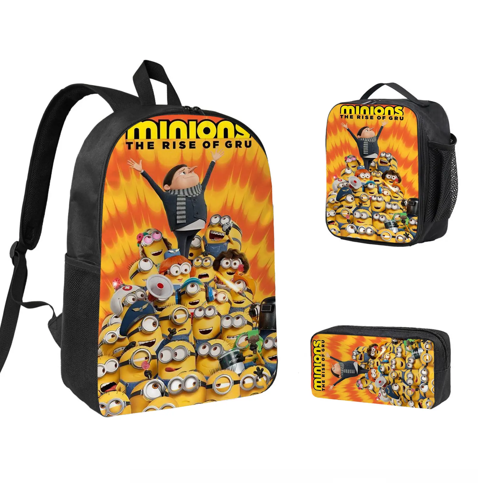 Minions 3 PCS Backpack Set, Durable School Bookbag with Insulated Lunch Bag & Pencil Case for Teens Boys Girls, Comfortable Travel Daypack Gift for Fans d-182