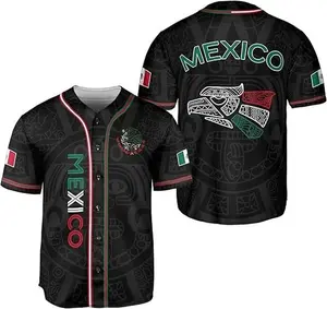 Mexico Aztec Eagle Tribal Totem Baseball Jersey Unisex Oversized Chicano Streetwear Black Green Red Flag Graphic Summer Casual Gym Sport Shirt Men Women Gift