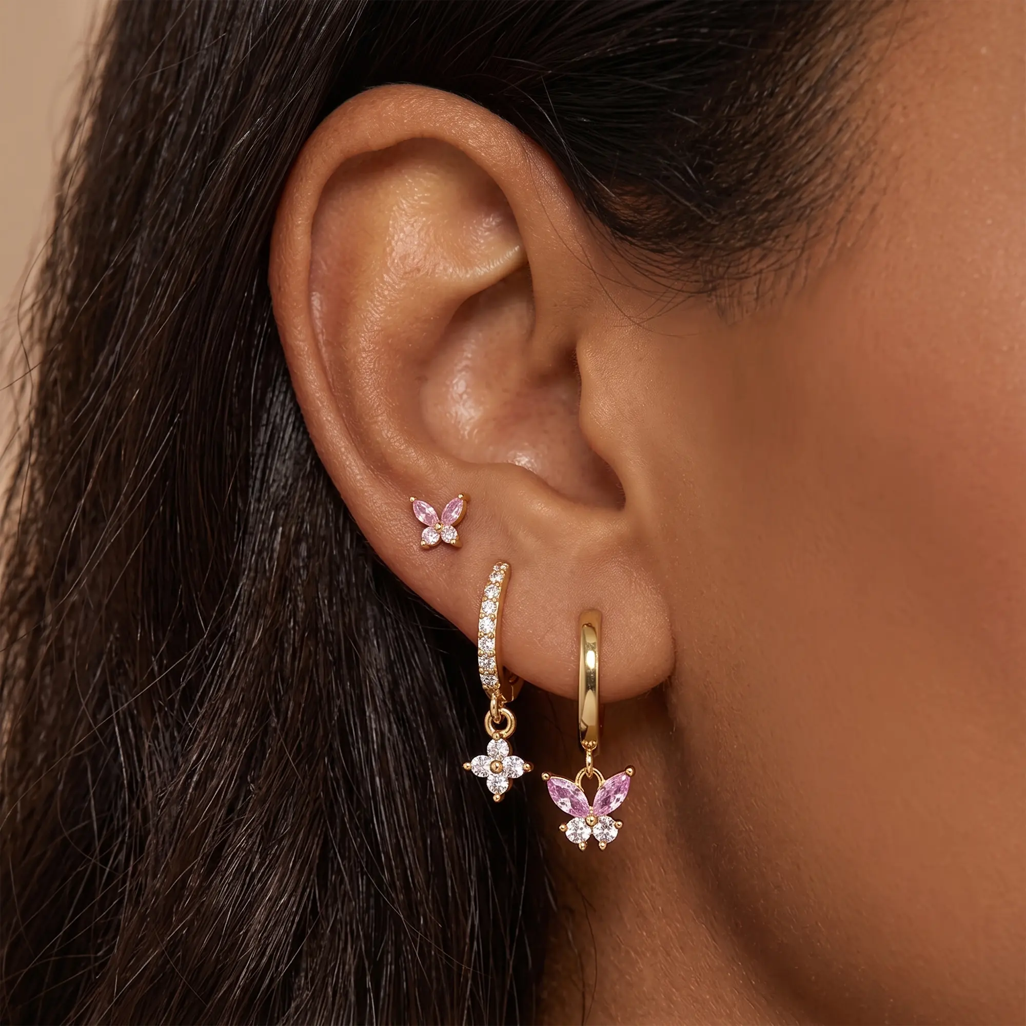 3 Pairs Women's Small Hoop Earrings Set, 14K Gold Plated Cubic Zirconia Earrings, Delicate Hole Earrings, Hypoallergenic Lightweight Fashion Jewelry