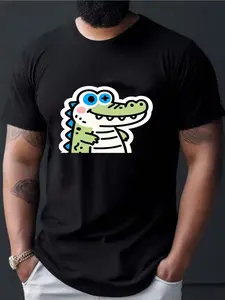 Men's Cartoon Crocodile Pattern T-Shirt, Adult Animal Print Short Sleeve, Casual Loose-Fitting Fashion Tee, Summer Wear