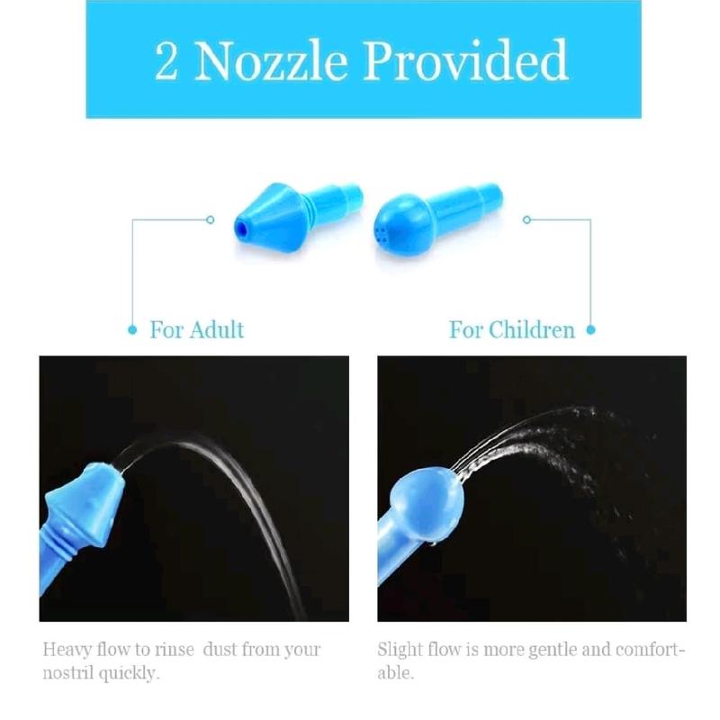 Waterpulse Neti Pot Sinus Rinsing, Nasal Wash Bottle Sinus Rinsing Bottle Cleaner Pressure Irrigation Neti-Pot with Sticker Thermometer for Adult & Kid (300ml with 30 Nasal Wash Salt Packets, Blue)