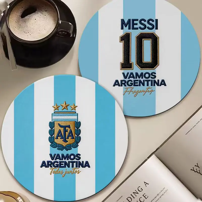 Argentina Soccer Team Drink Coasters - Messi #10 Jersey Design, 3-Star AFA Logo, Durable Non-Slip Table Protector for Messi Fans, Soccer Lovers