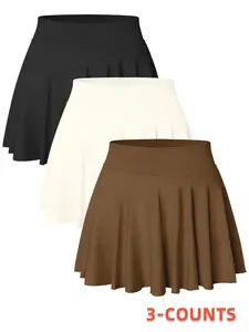 Women's Solid Color Pleated Pocket Sports Skort, Sporty High Waist Skort for Tennis Golf, Ladies Sportswear for All Seasons, Casual Sporty Skort