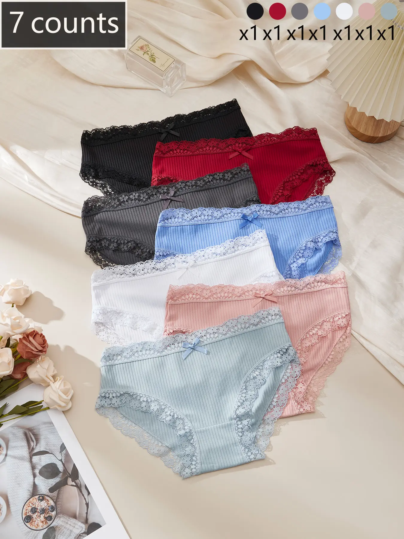 Dorsu Women's High Stretch Triangle Panties Set, Lace Bow Design, Soft Skin-Friendly Fabric, Soft Comfy Panty, Fashion Comfy Underwear, Comfortable All-Season Underwear