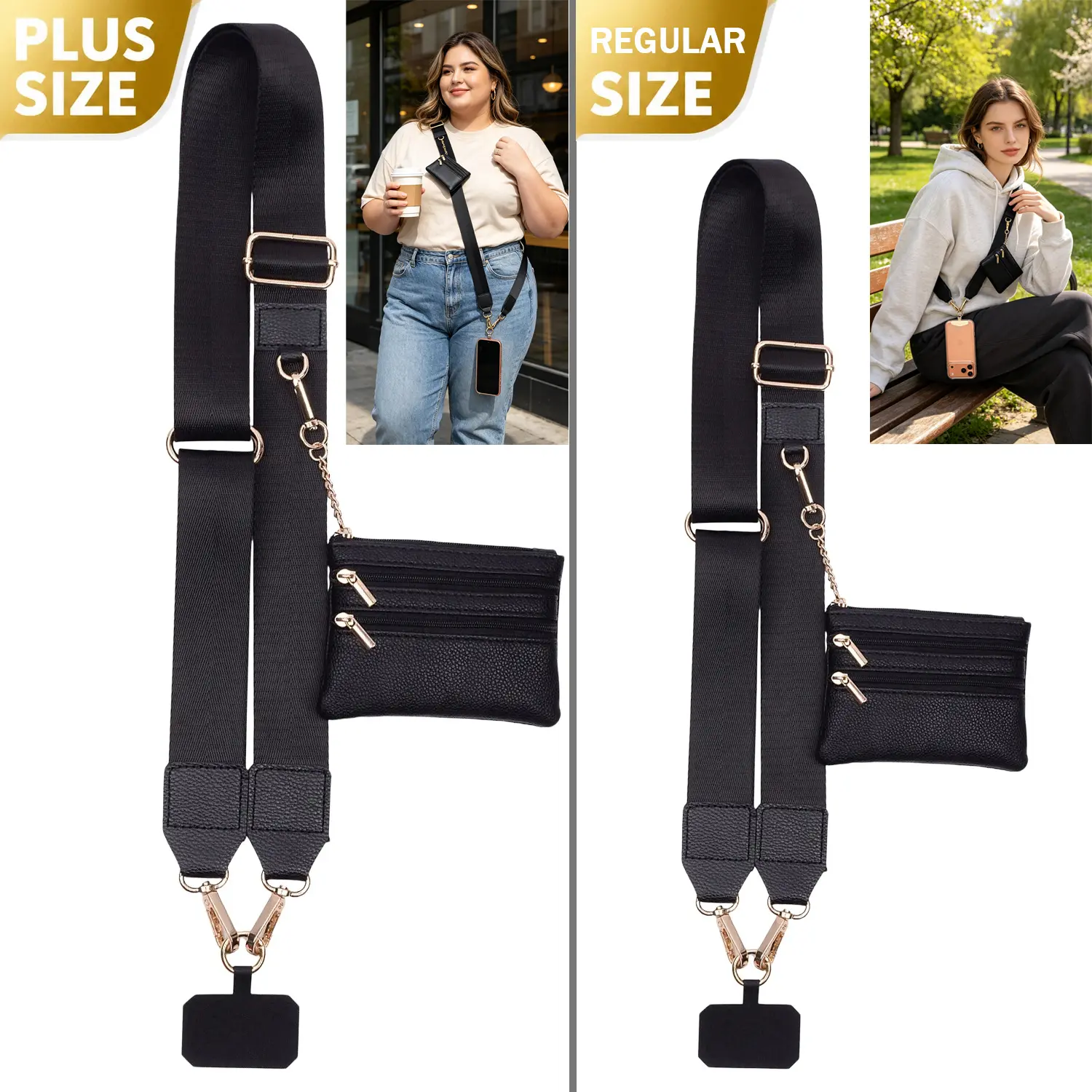 Adjustable Crossbody Phone Lanyard with Zipper Wallet, Regular & Plus Size, Universal Hands-Free Cell Phone Strap Cross Body, Travel Commute Accessory Gift for Men Women Mom Dad, backtoschool