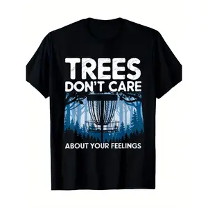 Men's "Trees Don't Care" Disc Golf Graphic T-Shirt - 100% Cotton Casual Tee with Basket & Forest Design, Regular Fit Round Neck for Outdoor Sports t shirt graphic tee 90s graphic tees t shirt for men men's t shirts funny graphic tee christian clothing