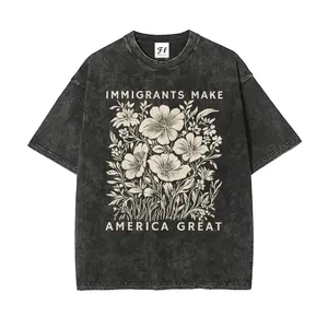 Immigrants Make America Great Oversize Unisex Anti-ICE Washed T-Shirt for Women and Men's Unisex Fit Batik Cotton Oversize Streetwear Menswear  Super Soft Pre-Shrunk