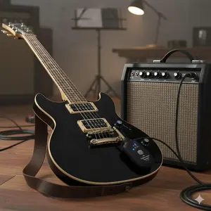 UHF Dual Channel Rechargeable Wireless Guitar System, 100ft Plug and Play for Guitar Bass Violin Keyboard with Long-Lasting Lithium Battery