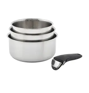 T-fal Ingenio Preference 4 Piece Stainless Steel Cookware Set, Induction Oven Safe 500F, Pots and Pans, RV, Detachable Handle