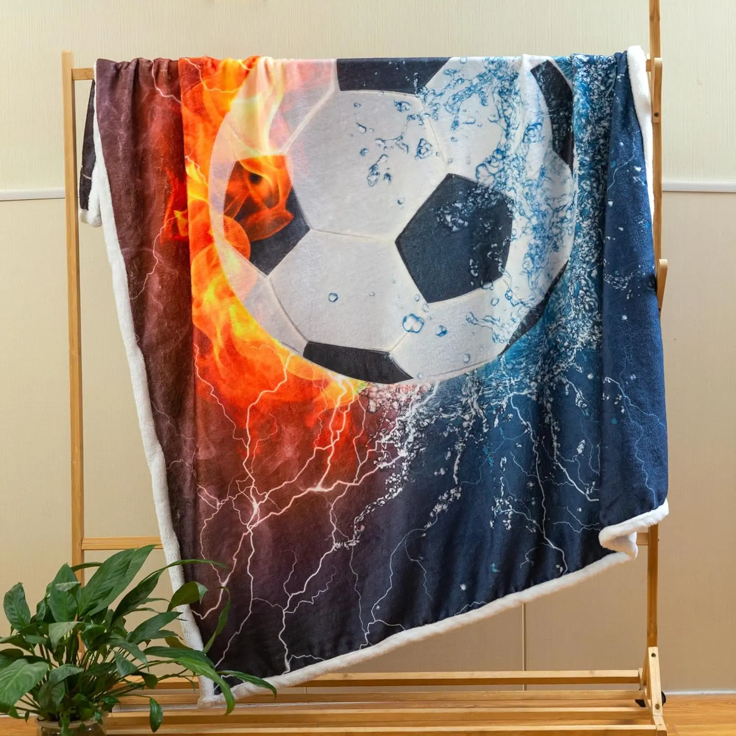 Sviuse Soccer Blanket Sports Ball Throw Blue Flame Teens' Soccers Fans Soft Cozy Football Blankets for Boys Men Sofa Travel Living Room Bedroom (50"X60", Soccer)