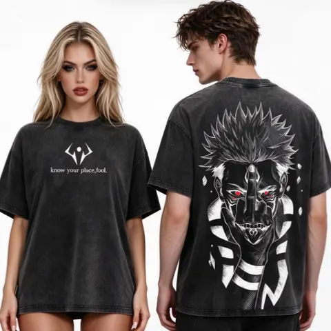 Sukuna Jujutsu Kaisen Vintage Washed Tshirt,Unisex Oversized Heavyweight Cotton Short Sleeve Tee i like it this way t shirt my type of man tee outdoor everyday wearDual Front & Back Print Anime Graphic Top,Y2K Manga Aesthetic Casual Shirt,Anime Lover Gift