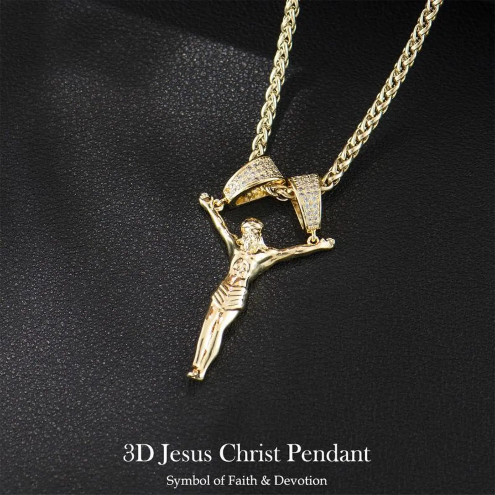 HHIOK Unisex 3D Jesus Pendant Sparkly Gold-Plated Eco-Copper Choker Necklace, Faith and Devotion Adults Couples Gift, Eco-Friendly Slip Chain Costume Jewelry, Stylish Daily Accessory with Packaging Box, Crazy Sale Today Only