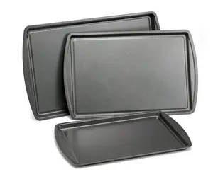 stays 3PC Nonstick Cookie Set, 11.2" x 17.2", 10.2" x 15.2", 9.2" x 13.2", Gray