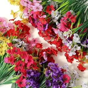 108 Flowers = 6 Bunches of Artificial Flowers (Red, White, Purple, Pink, Yellow, Rose Red) — Artificial Violet Flowers for Outdoor Use | Outdoor Hanging Plants, Faux Violets for Garden, Patio, Porch, Windowsill & Home Decor | Summer Home Decoration