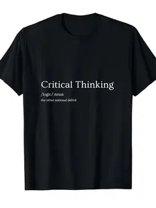 Critical Thinking The Other National Deficit Funny Sarcastic T-Shirt - Unisex Tee with Political Humor Slogan, Short Sleeve Round Neck Casual Wear for Men & Women, PLUS SIZE