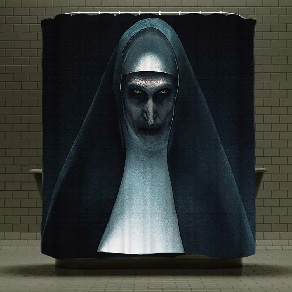 Scary Conjuring Horror Movie Themed Halloween Shower Curtain Set for Bathroom - Holiday Polyester Fabric Decoration Christmas Party Decor