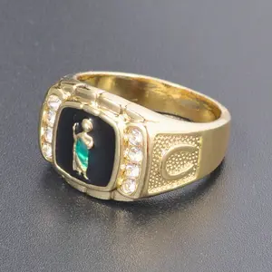 1pc 14k Golden Plated Saint Jude Zirconia Ring, Men's Ring, Jewelry For Men