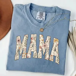 Comfort Colors mama tee with floral design, trendy spring mom shirt, perfect for pregnancy reveal, new moms, and stylish everyday wear, mother's day shirt, mother's day shirt - LORA ATCHER