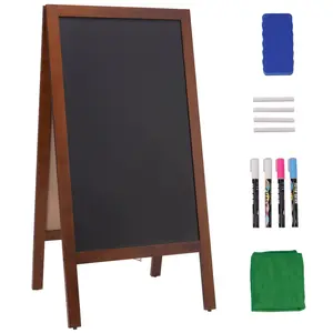 20"×40" A-Frame Double-Sided Chalkboard Sign – Freestanding Vintage Wooden, with Chalks & Magnetic Eraser, Rustic Brown for Outdoor, Kitchen, Home, Wedding