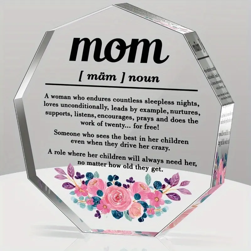 1PC Mom Gifts from Daughter Son Thank You Gift for Mom Best Mom Ever Birthday Christmas Gifts for Mother Bouns Mom Stepmom Single Mom New Mom Mama and Mom Definition Acrylic Decorative Signs Plaques