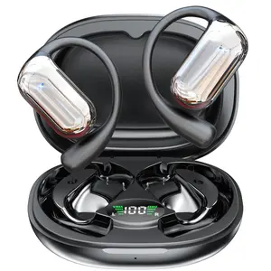 Open Ear Bluetooth 5.4 Earbuds, Wireless Headphones Sport Over Earphones Built-in Mic with Ear Hooks 50H Playtime Ear Buds LED Display Charging Case, Waterproof Design for Running Fitness, Black open free