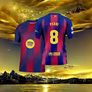 8# Pedri 25 26 Home Short Sleeve Soccer Jersey Fans Version Red Blue
