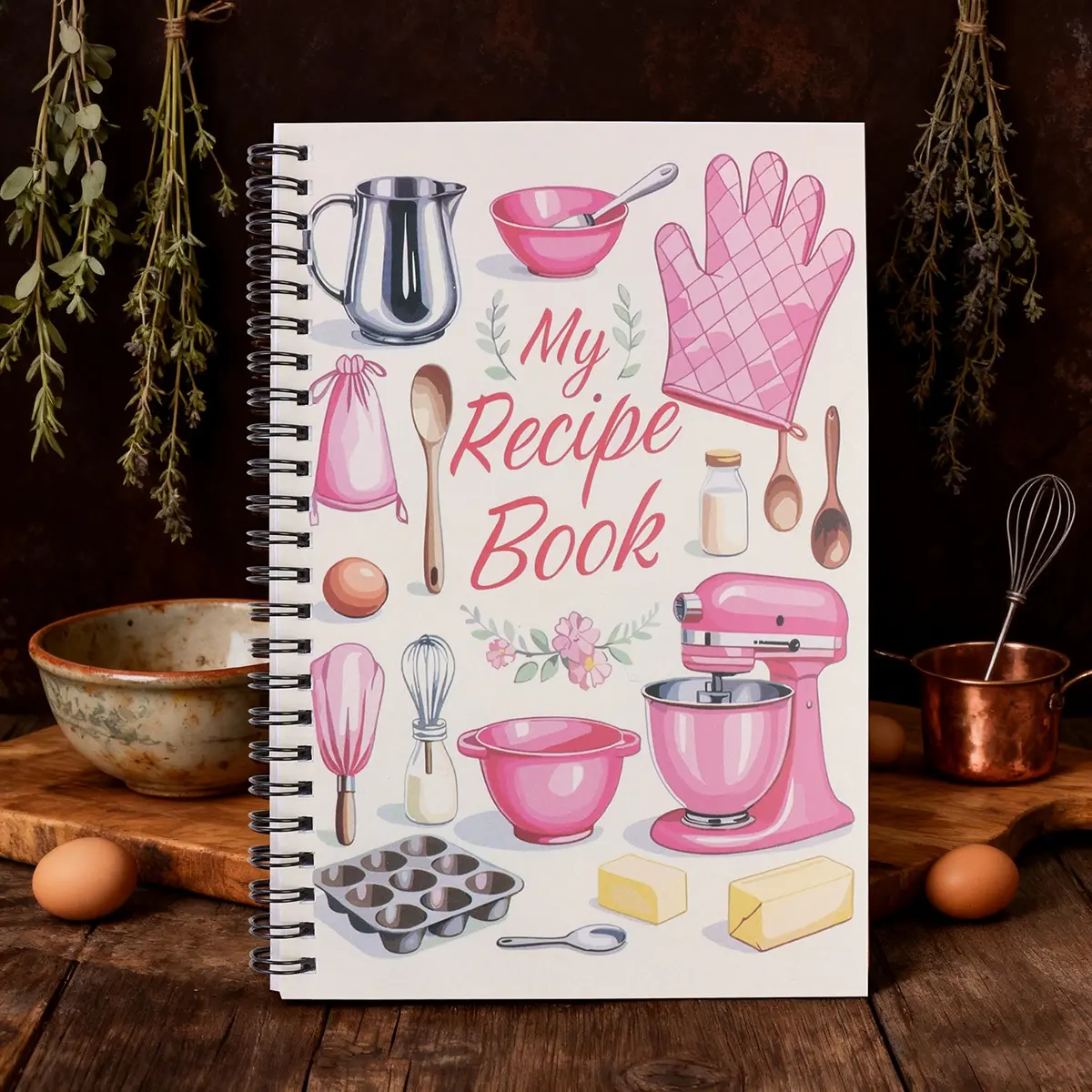 My Recipe Book Fun Cookbook Diary Notebook, Personal Blank Recipe Handbook, Ideal Christmas and New Year Gift, Spiral Coil Notebook Journal, Craft Supplies