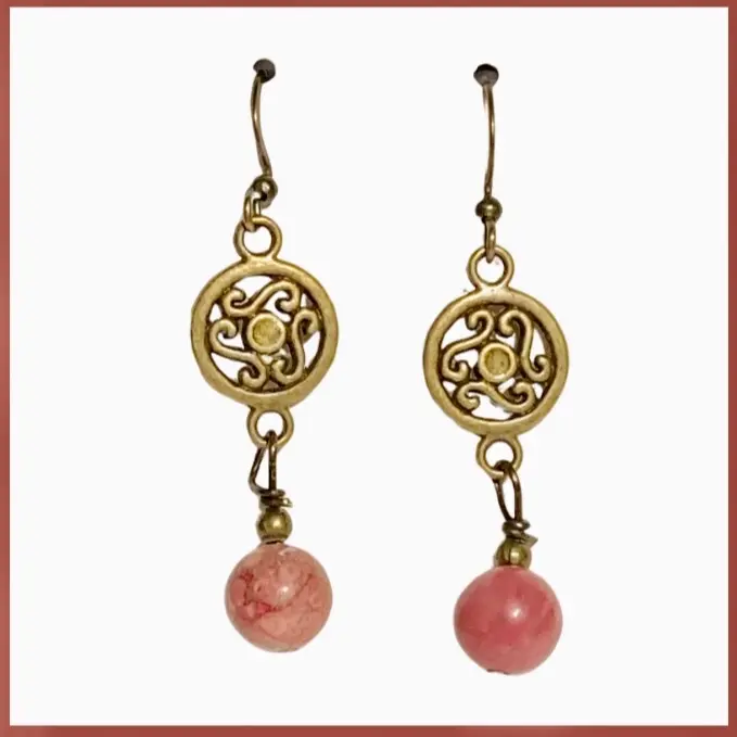 Small medallion pink bead earrings
