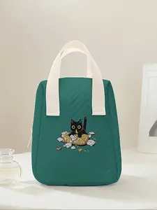 Cat Pattern Reusable Women's Handbag, Textured Commuter Bag, Cosmetic Storage Bag with Compartments, Ideal for School, Work, Travel, Business Trips