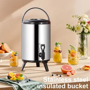 Stainless Steel Party Beverage Storage Container 6L with Faucet Insulated Beverage Dispenser Milk Tea Barrel Drink Bucket for Thermal Insulation Milk Tea Juice Beer NEW