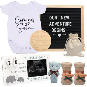 Announcement,   Announcement Ideas Set Include Felt Letter Board, Photo Frame, Onesie, Booties, Wooden Sign and Bear for Coming Soon  Announcements  Parents  Shower