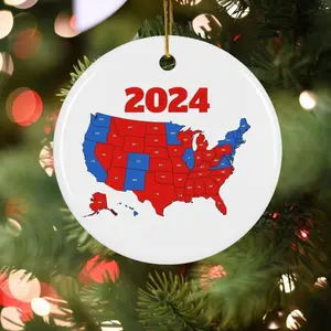 USA Electoral Map 2024 Election American President Red Wave Ceramic Christmas Tree Ornament, Trump Ornament, Trump 45 47 President Ornament
