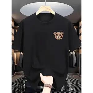 Unique Bear Print Casual T-Shirt - Men's Summer Fashion, Round Neck, Short Sleeve, Polyester Blend, Machine Washable