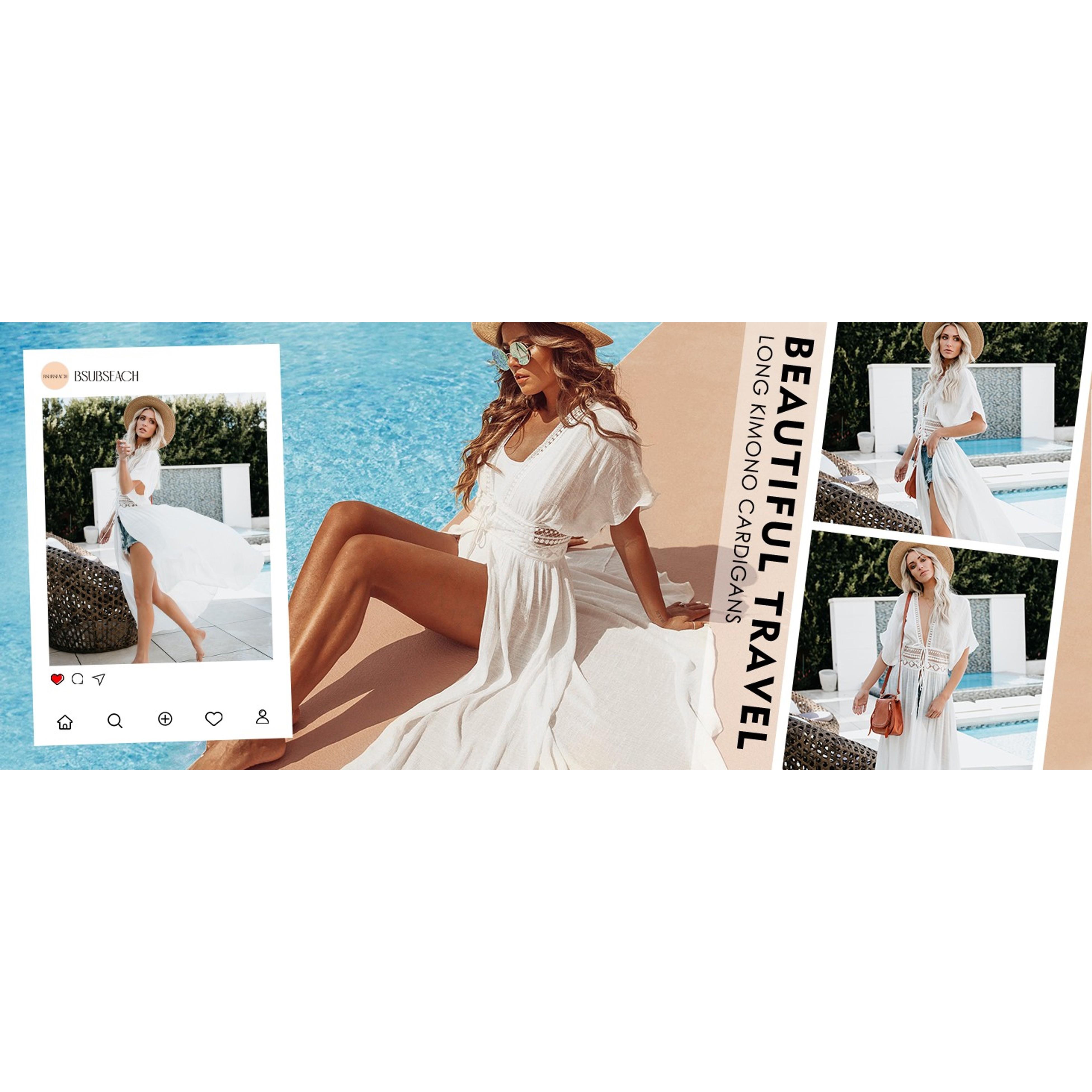 Beach Coverup Women Bathing Suit Tie Front Long Coverups Lace Kimonos Sexy Swimsuit Resort Wear Vacation Essentials