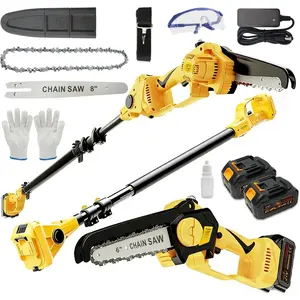 Electric Pole Saws for Tree Trimming, 8" & 6" Mini  Cordless + 8FT Extension Pole, 2 x 4.0Ah  & LCD Display, 16Ft Reach, Brushless Pole    for Branch &
