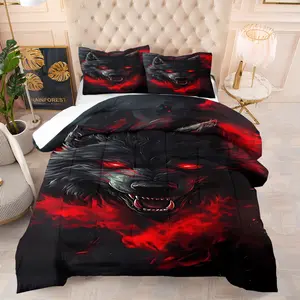 2/3-Piece Dark Series Cozy Bedding Set, Animal Wild Wolf  Black Wolf Leading Wolf Pattern Printed Comforter Set, Soft and Comfortable Bedroom Decoration, Skin Friendly, Includes 1 Quilt and 1/2 Pillowcase